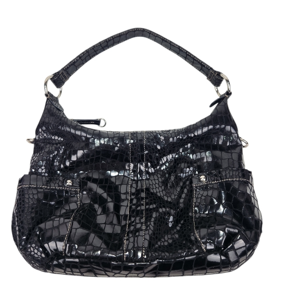 Elegant Black Crocodile Pattern Handbag